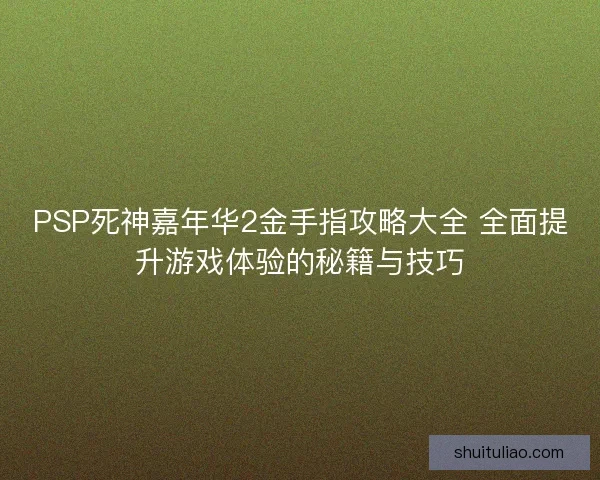 PSP死神嘉年华2金手指攻略大全 全面提升游戏体验的秘籍与技巧