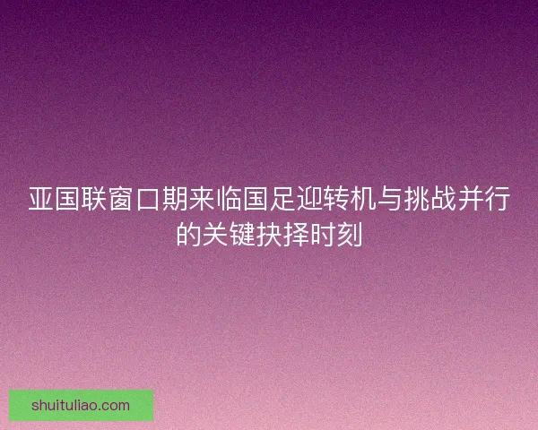 亚国联窗口期来临国足迎转机与挑战并行的关键抉择时刻